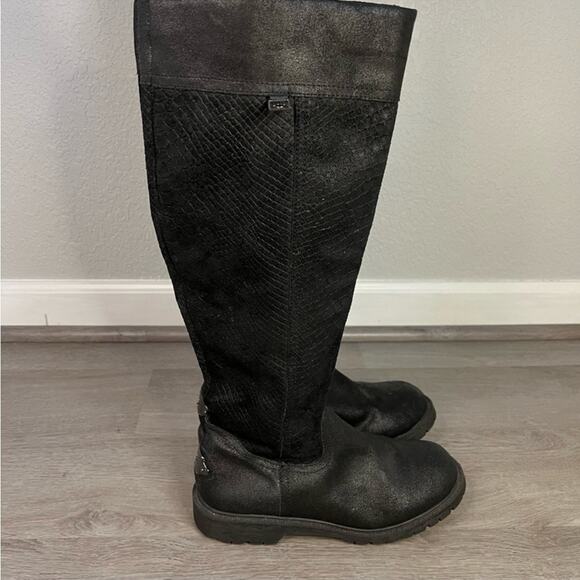 Bearpaw Kelci Snakeskin Leather Tall Boots Women's 8 Black - Picture 1 of 11